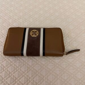 Tory Burch Brown Striped Zip Around Wallet